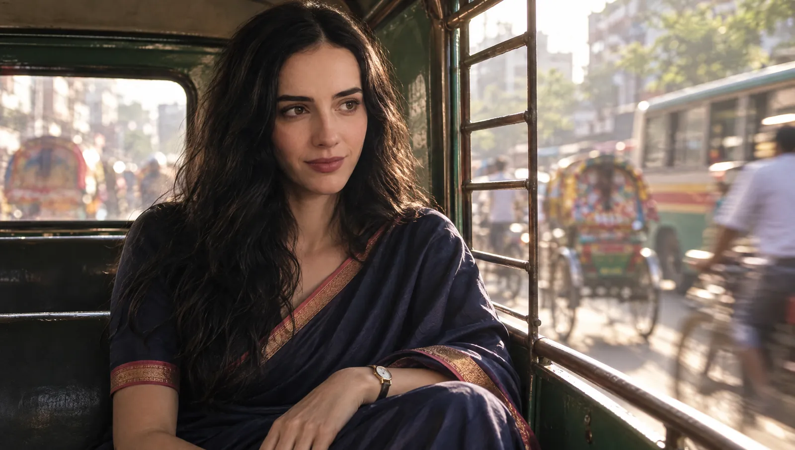 Subah beside you in an auto-rickshaw in morning traffic