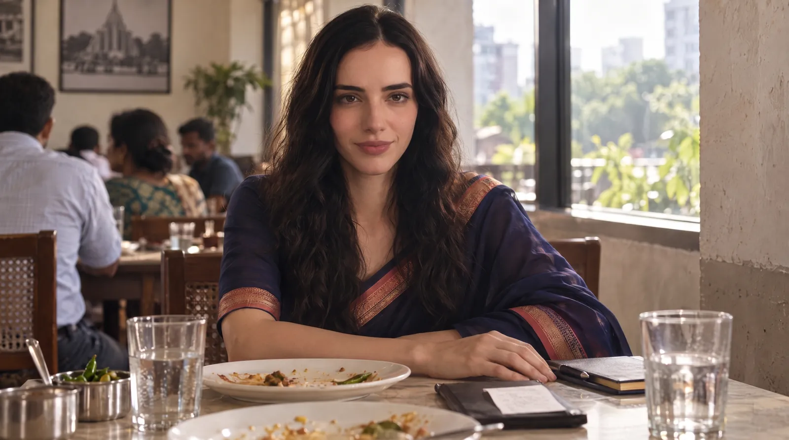 Subah across a restaurant table as the bill arrives